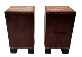 Two Art Deco Nightstands or Bedside Tables with Multi-Colored Marble Tops, 1930s